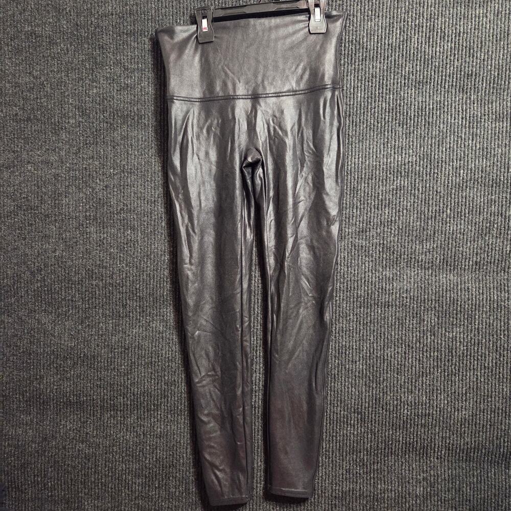 Spanx Faux Leather Leggings Black High Waist Tummy Control Stretch Womens XL